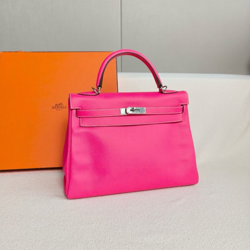 Hermes Kelly32 K32 框O 糖果粉 內裡石榴紅 epsom皮 32*23*12 98新配件肩帶鑰匙鎖塵袋雨衣-5