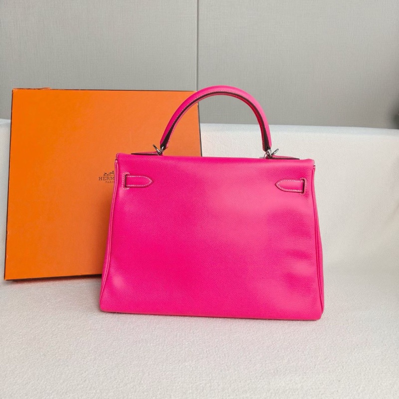 Hermes Kelly32 K32 框O 糖果粉 內裡石榴紅 epsom皮 32*23*12 98新配件肩帶鑰匙鎖塵袋雨衣-6