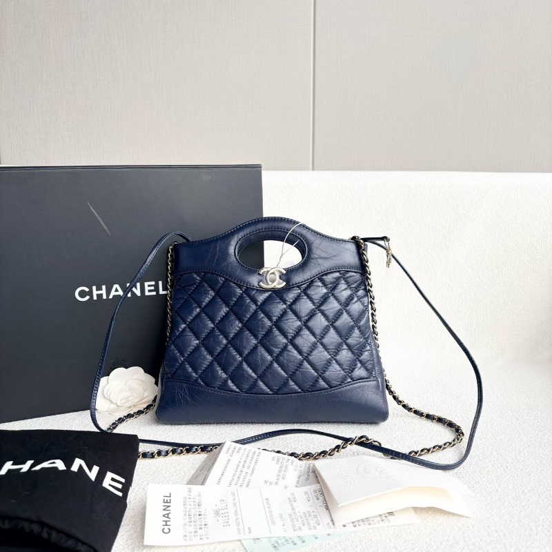 Chanel mini 31bag  深藍色金扣 油蠟皮芯片款24*23*5 99新配件購證塵袋-1