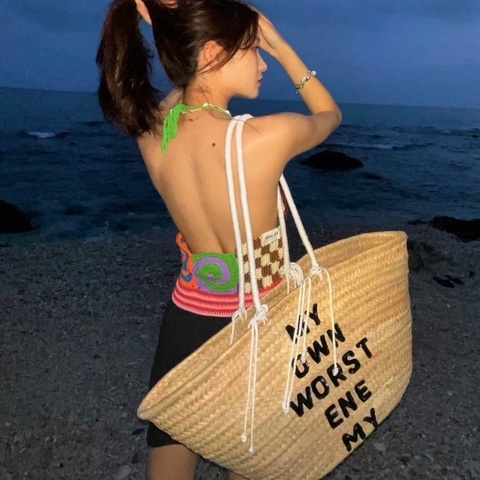 Celine 草編菜籃子大號 30*34*17  99新配件塵袋