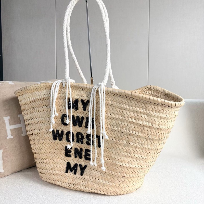 Celine 草編菜籃子大號 30*34*17  99新配件塵袋-3