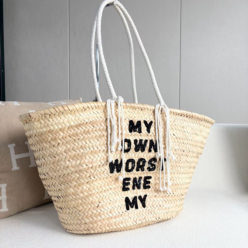 Celine 草編菜籃子大號 30*34*17  99新配件塵袋-5