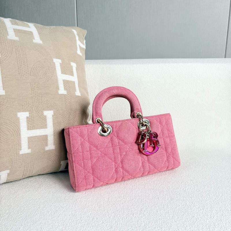 Dior D-joy牛仔橫版黛妃中號粉色金扣26*14*6 99新配件塵袋-2