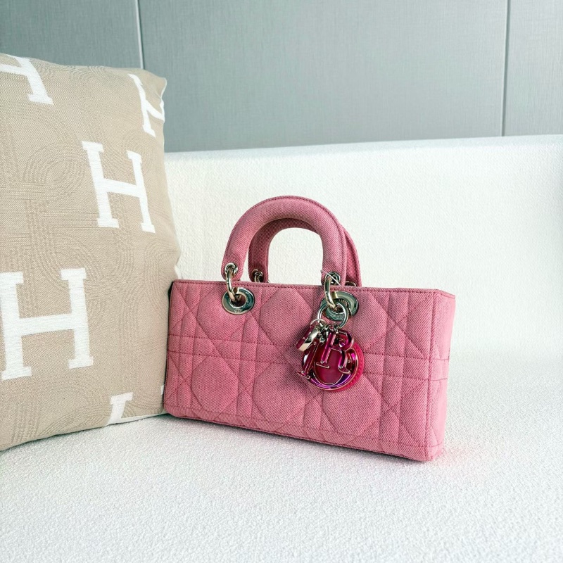 Dior D-joy牛仔橫版黛妃中號粉色金扣26*14*6 99新配件塵袋-4