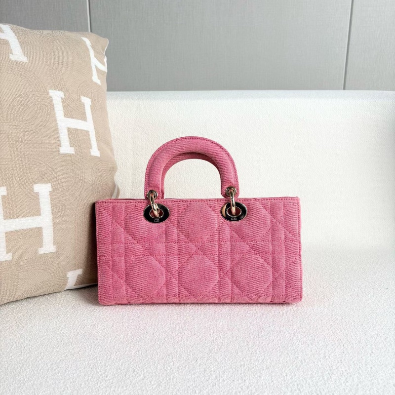 Dior D-joy牛仔橫版黛妃中號粉色金扣26*14*6 99新配件塵袋-5