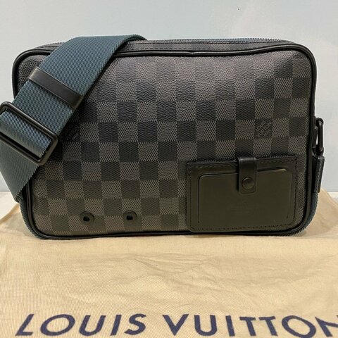 Louis Vuitton 黑棋盤格帆布拉鍊郵差包