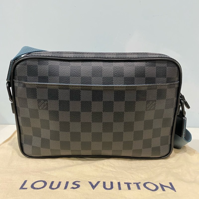 Louis Vuitton 黑棋盤格帆布拉鍊郵差包-1
