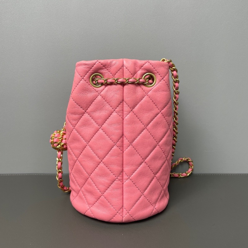 Chanel 珊瑚粉核桃金球 小水桶包 可調節長度 芯片款 12*16  98新配件塵袋-4