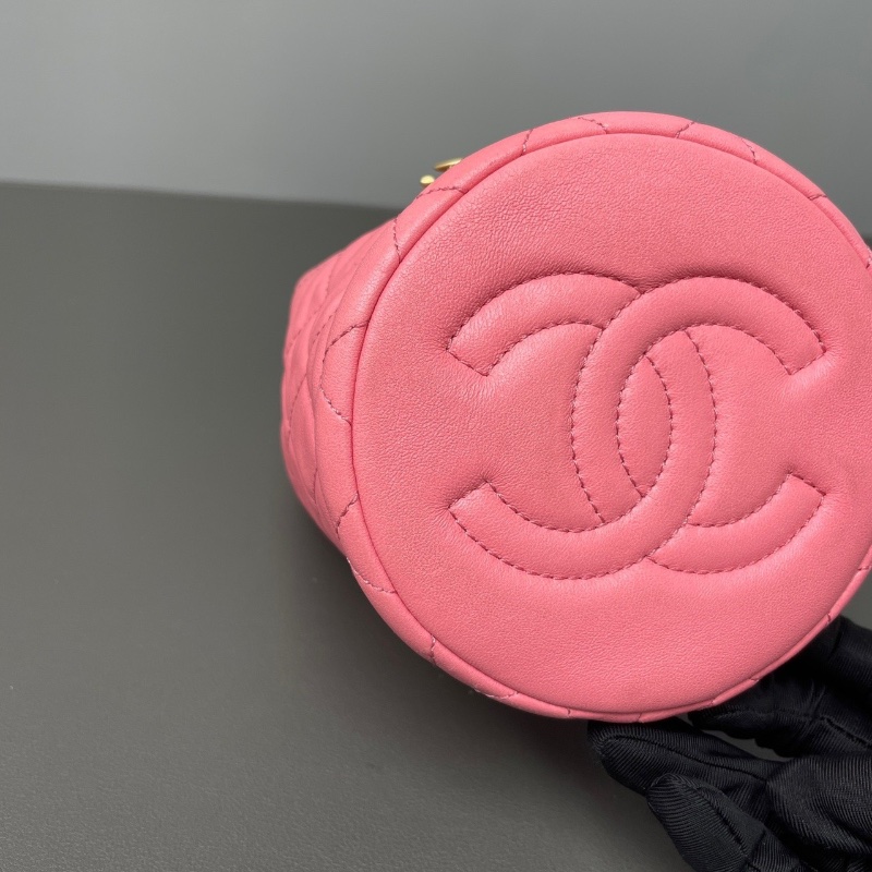 Chanel 珊瑚粉核桃金球 小水桶包 可調節長度 芯片款 12*16  98新配件塵袋-5