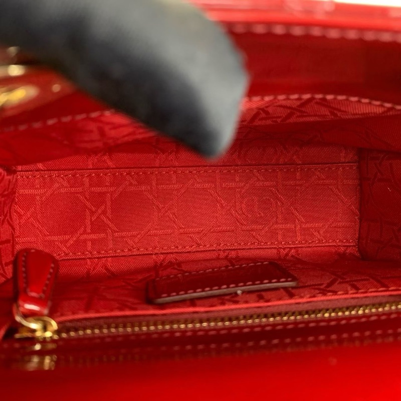 Dior  lady Dior 三格 紅色 漆皮黛妃包17*7*15 99新配件塵袋盒子-3