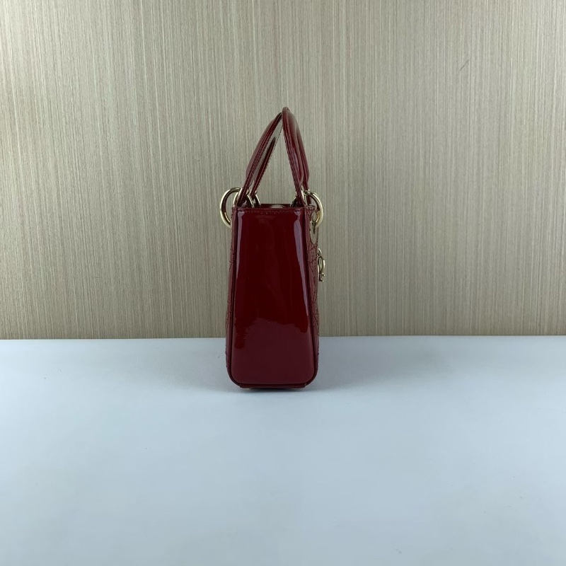 Dior  lady Dior 三格 紅色 漆皮黛妃包17*7*15 99新配件塵袋盒子-4