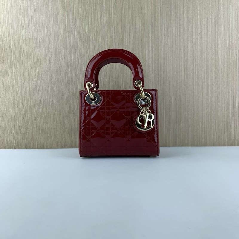 Dior  lady Dior 三格 紅色 漆皮黛妃包17*7*15 99新配件塵袋盒子-5