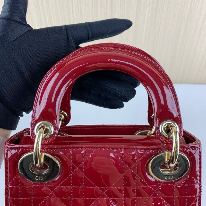 Dior  lady Dior 三格 紅色 漆皮黛妃包17*7*15 99新配件塵袋盒子-6