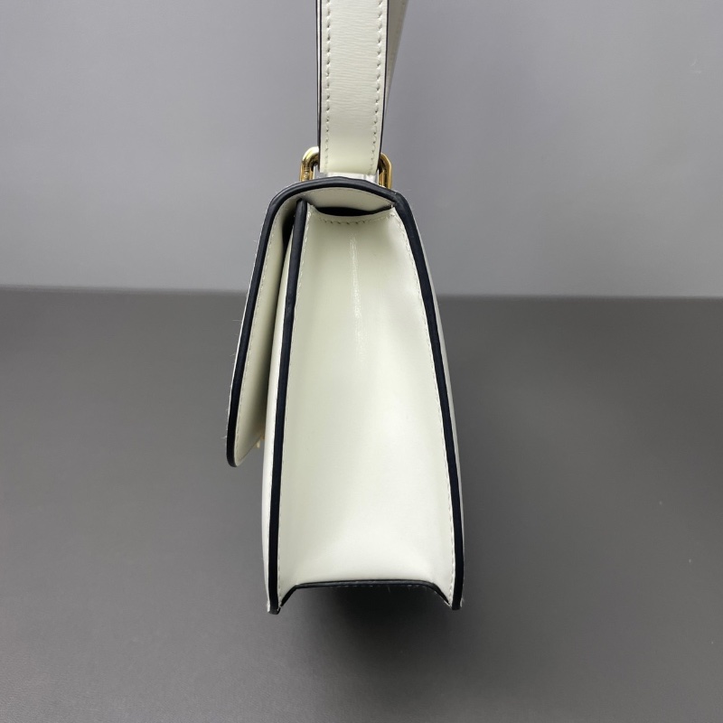 PRADA 翻蓋白色漆皮金扣logo19*12*6  98新配件塵袋-5