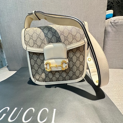 GUCCI  1955中號經典款  老花帆布馬鞍肩背包