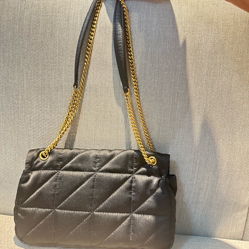 YSL 絎縫尼龍鏈帶包 經典黑金配 二用揹帶-1