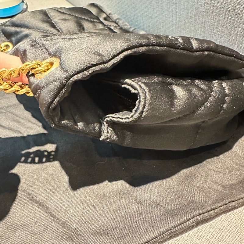 YSL 絎縫尼龍鏈帶包 經典黑金配 二用揹帶-6