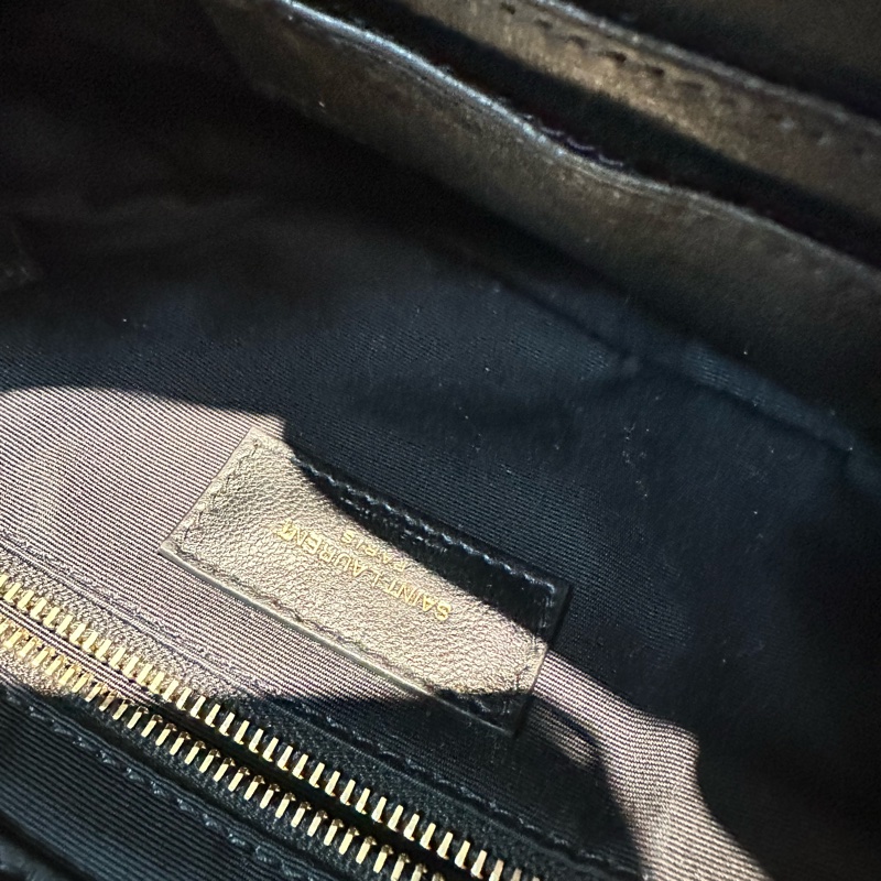 YSL 絎縫尼龍鏈帶包 經典黑金配 二用揹帶-7