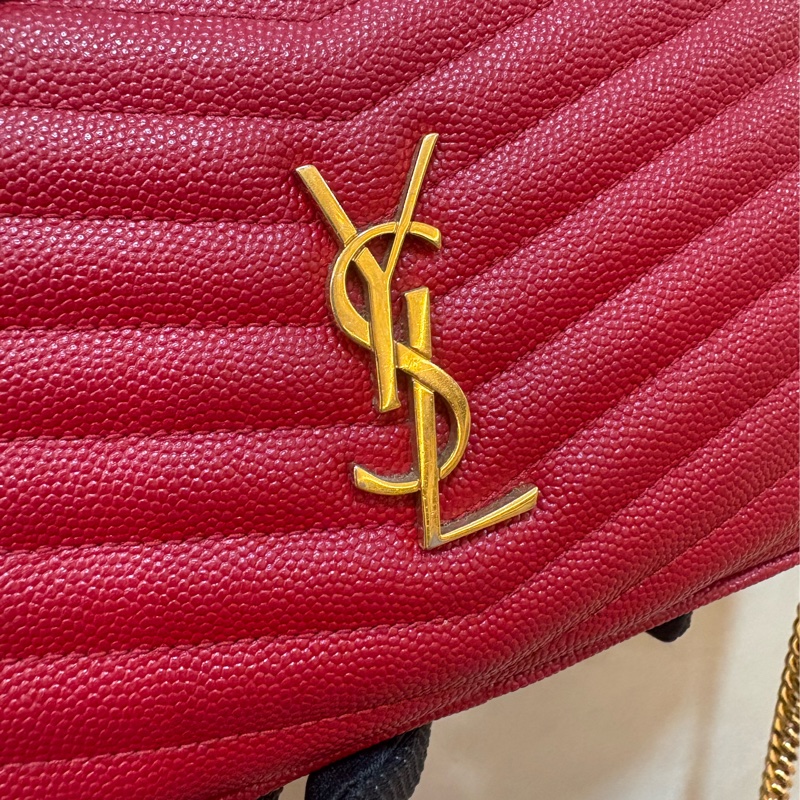 ysl 紅色金扣魚子醬流蘇相機包-1