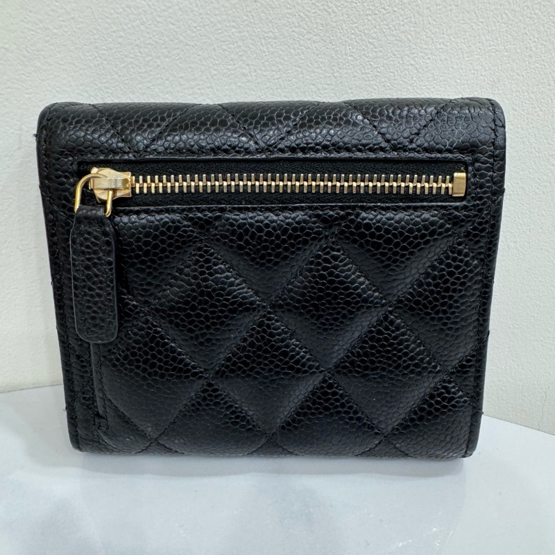 JK國際二手精品✨Chanel三折短夾荔枝牛皮 黑金-1