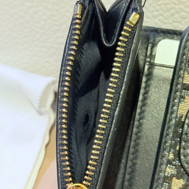 Dior MONTAIGNE 蒙田老花藍色緹花布翻蓋三折短夾-4