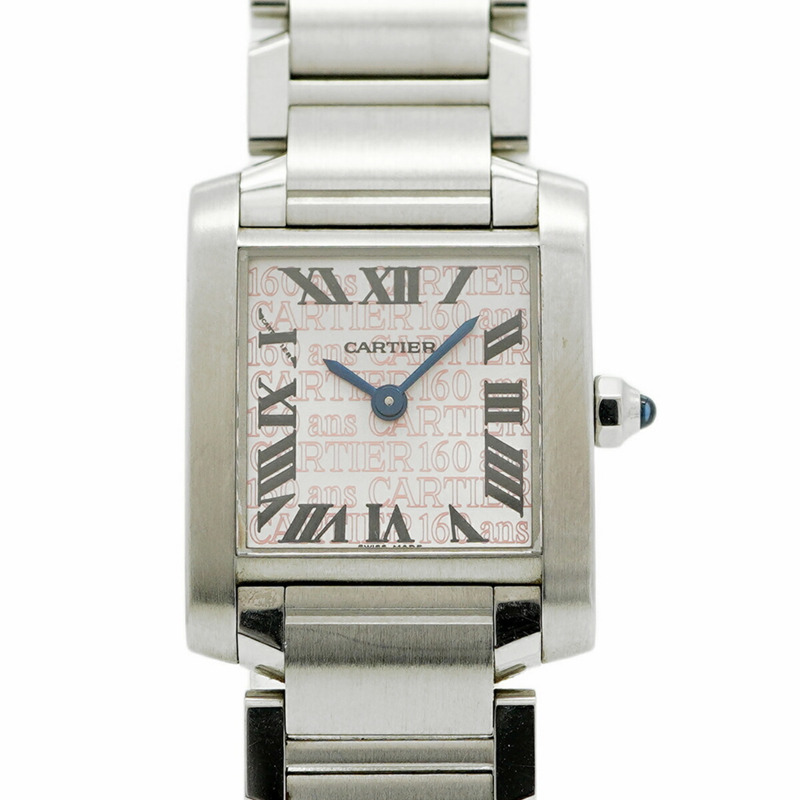 卡地亞 Tank Française SM W51035Q3 銀色錶殼粉紅錶盤女錶-0