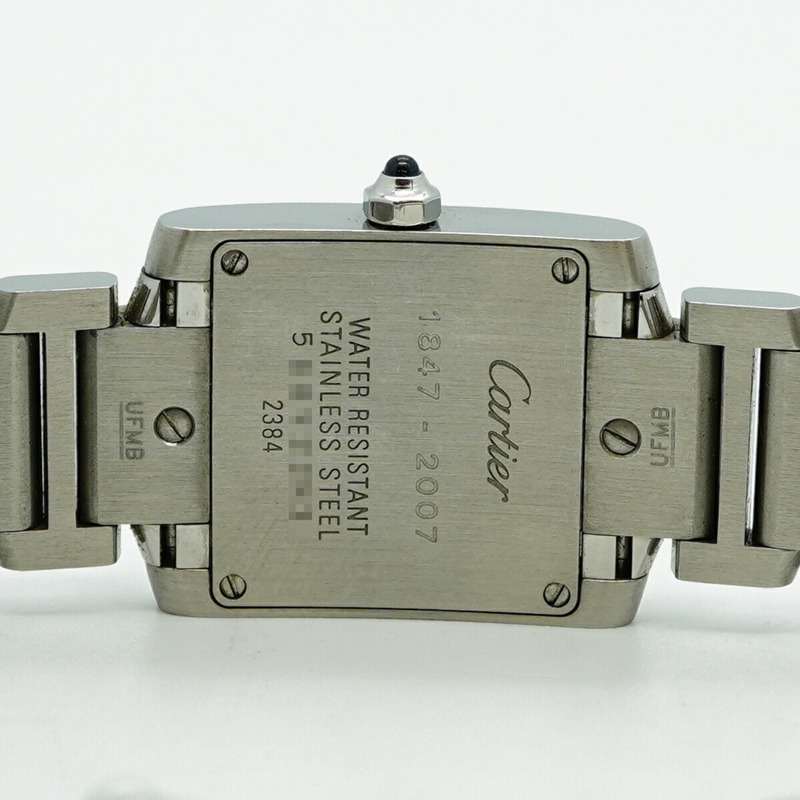 卡地亞 Tank Française SM W51035Q3 銀色錶殼粉紅錶盤女錶-5