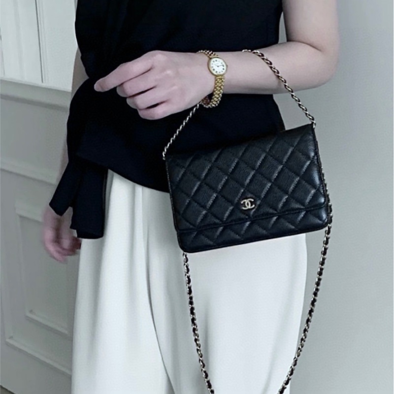 「M.Y精品」 Chanel 小香 WOC 鏈袋包 荔枝牛皮 黑銀-5