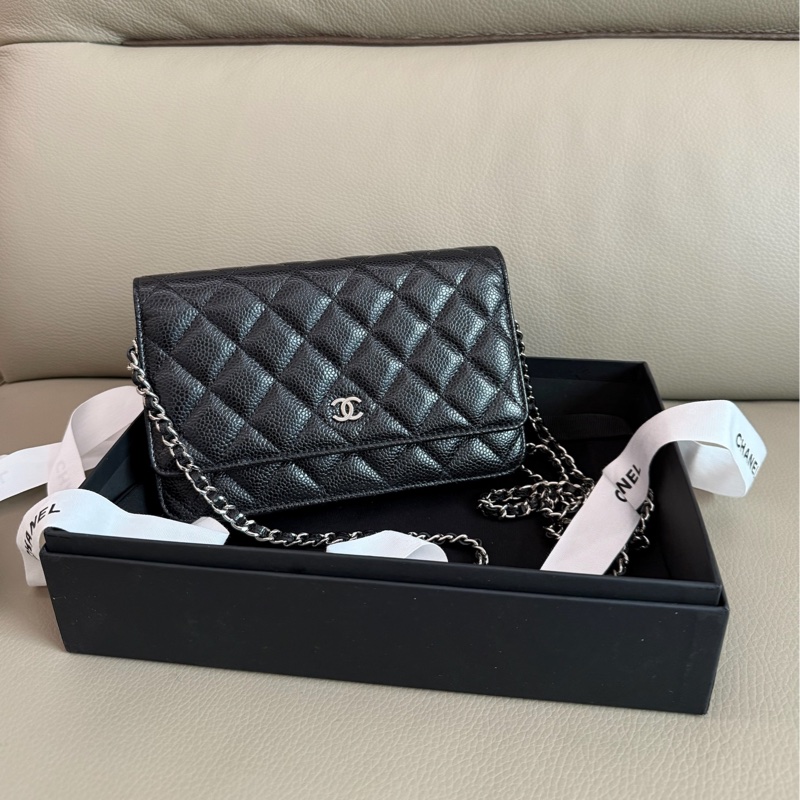 「M.Y精品」 Chanel 小香 WOC 鏈袋包 荔枝牛皮 黑銀-10