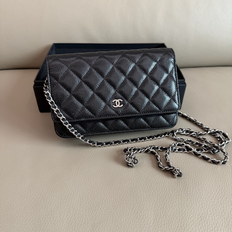 「M.Y精品」 Chanel 小香 WOC 鏈袋包 荔枝牛皮 黑銀-12