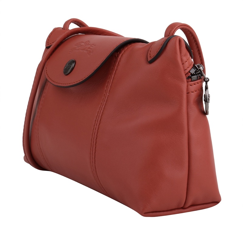 LONGCHAMP Le Pliage Cuir 小羊皮灰釦斜背包(紅磚色/朱紅色）-2