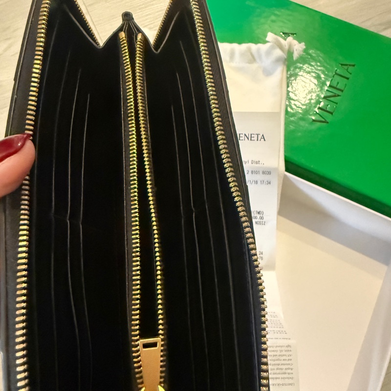 BOTTEGA VENETA BV Cassette 大格編織羊皮長皮夾黑色-3