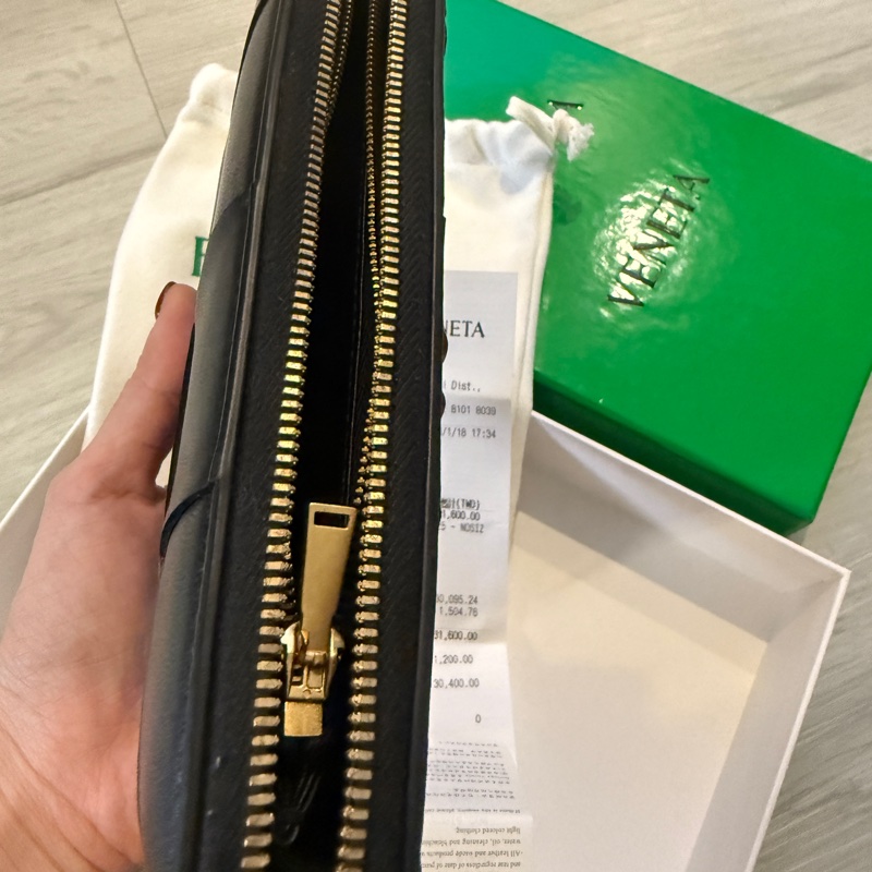 BOTTEGA VENETA BV Cassette 大格編織羊皮長皮夾黑色-4