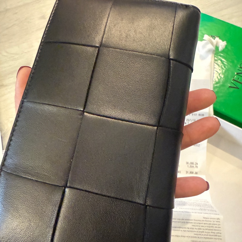BOTTEGA VENETA BV Cassette 大格編織羊皮長皮夾黑色-7