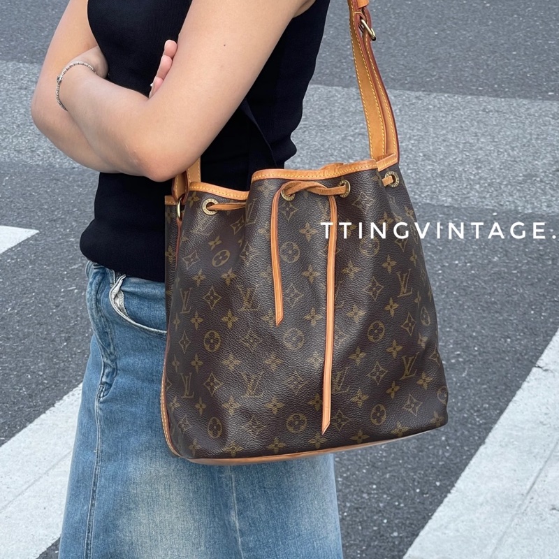 時髦日常款👜 超低價😍LV路易威登老花noe中號抽繩水桶包單肩斜挎包-0