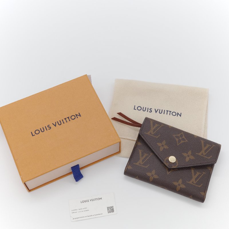 Louis Vuitton 路易威登 Victorine 老花 棕色 帆布 暗釦短夾-0