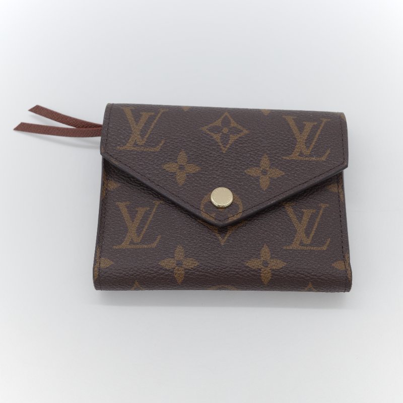 Louis Vuitton 路易威登 Victorine 老花 棕色 帆布 暗釦短夾-1