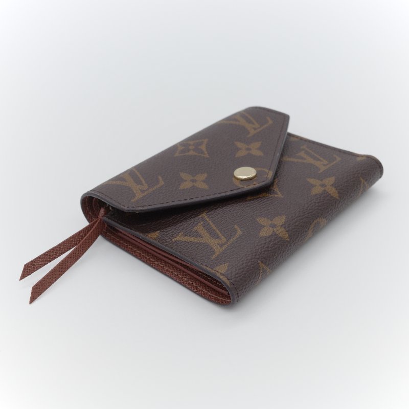 Louis Vuitton 路易威登 Victorine 老花 棕色 帆布 暗釦短夾-4