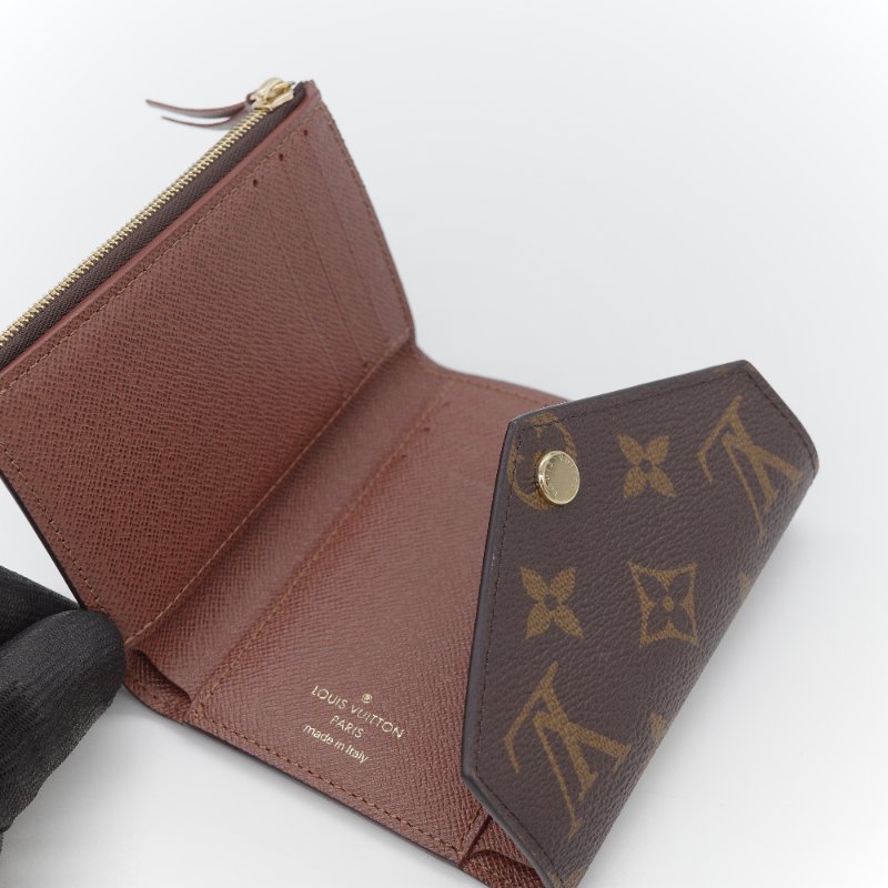 Louis Vuitton 路易威登 Victorine 老花 棕色 帆布 暗釦短夾-5