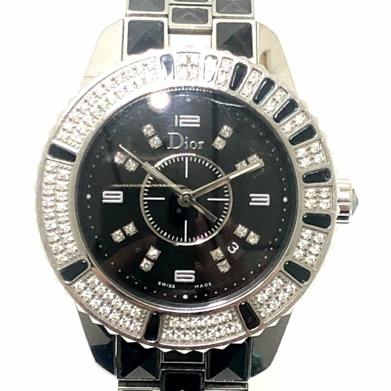 Dior CD113119 水晶鑲鑽錶圈 16P 石英日期顯示腕錶 圓形錶盤 不鏽鋼女士銀色-1
