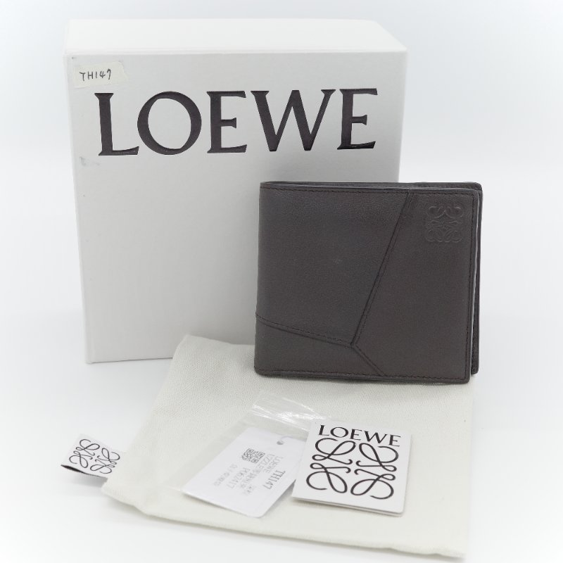 Loewe 羅威 Puzzle 深灰色 經典小牛皮 雙折零錢短夾-0
