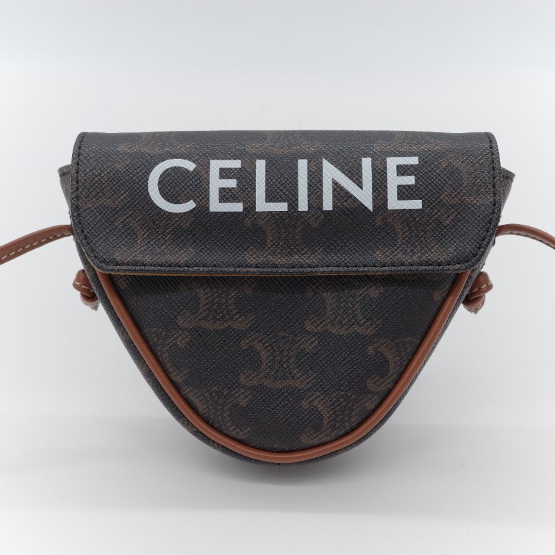 Celine 思琳 凱旋門老花 復古色 帆布 迷你三角斜背包-1