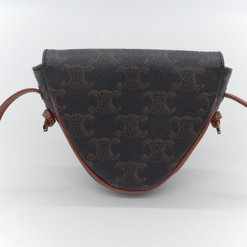 Celine 思琳 凱旋門老花 復古色 帆布 迷你三角斜背包-2