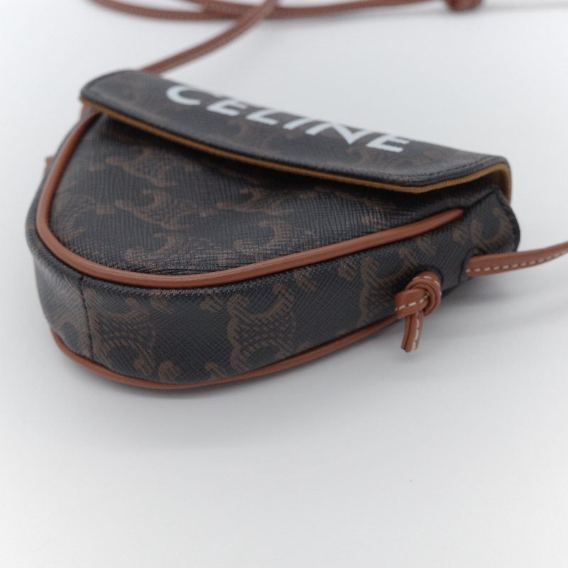 Celine 思琳 凱旋門老花 復古色 帆布 迷你三角斜背包-4