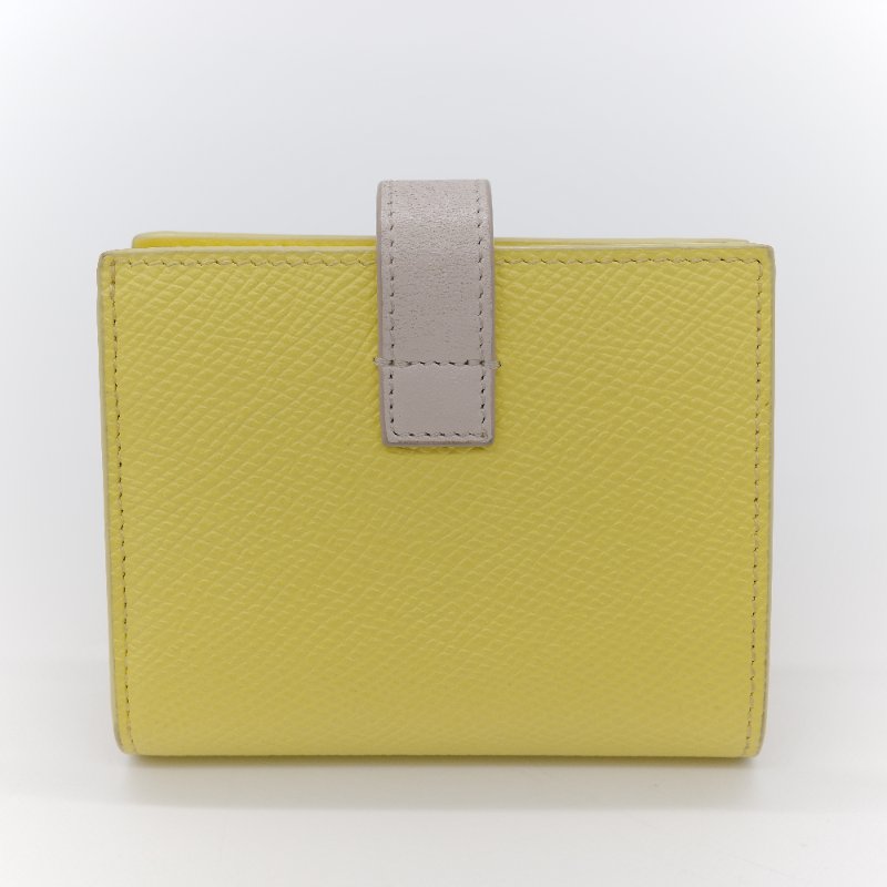 Celine 思琳 黃色 米色 粒紋小牛皮 小號雙折帶扣短夾-2