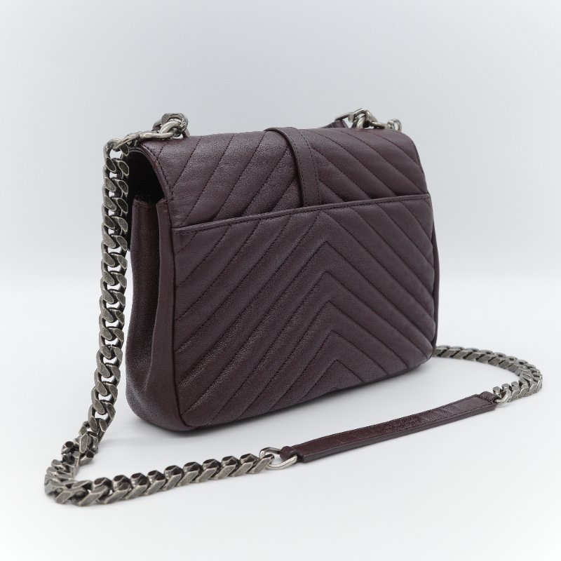 Saint Laurent 聖羅蘭 College學院包 酒紅色山形紋 牛皮 中號翻蓋肩背包-2