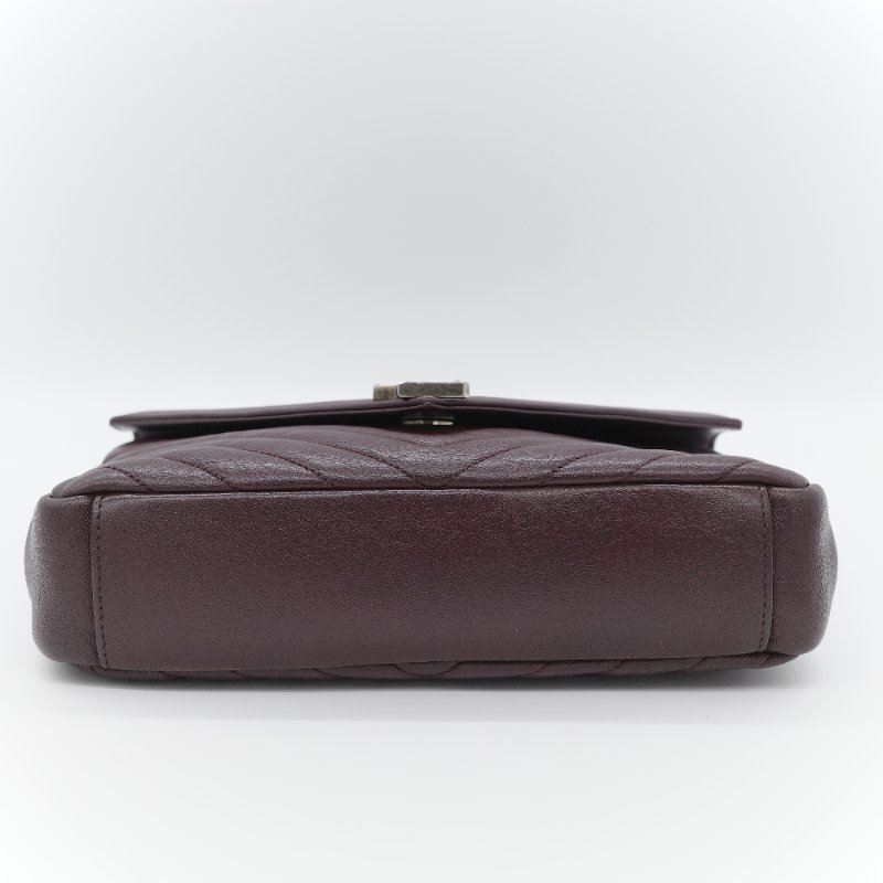 Saint Laurent 聖羅蘭 College學院包 酒紅色山形紋 牛皮 中號翻蓋肩背包-4