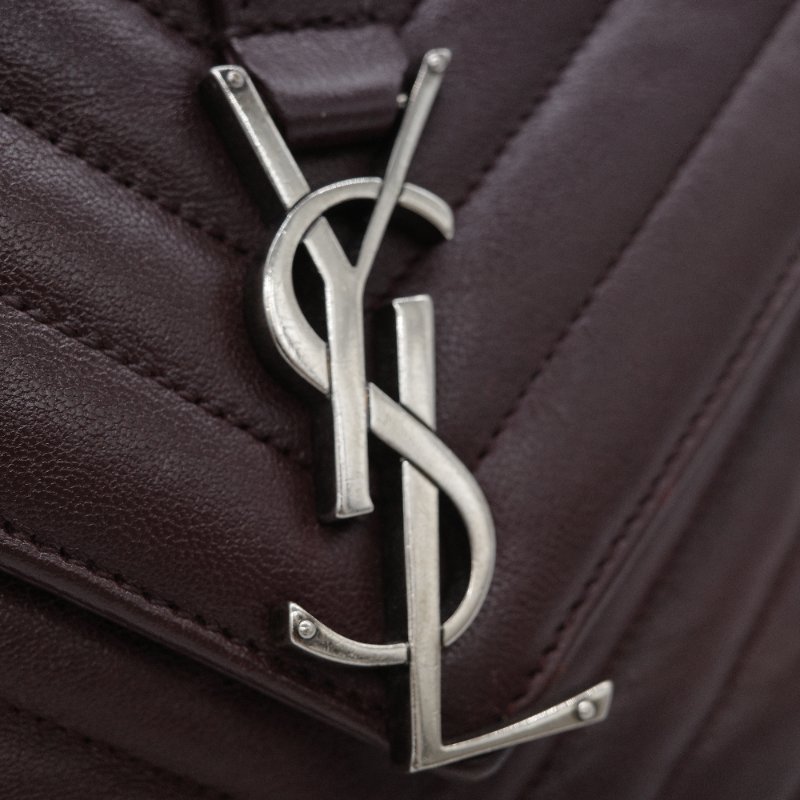 Saint Laurent 聖羅蘭 College學院包 酒紅色山形紋 牛皮 中號翻蓋肩背包-8