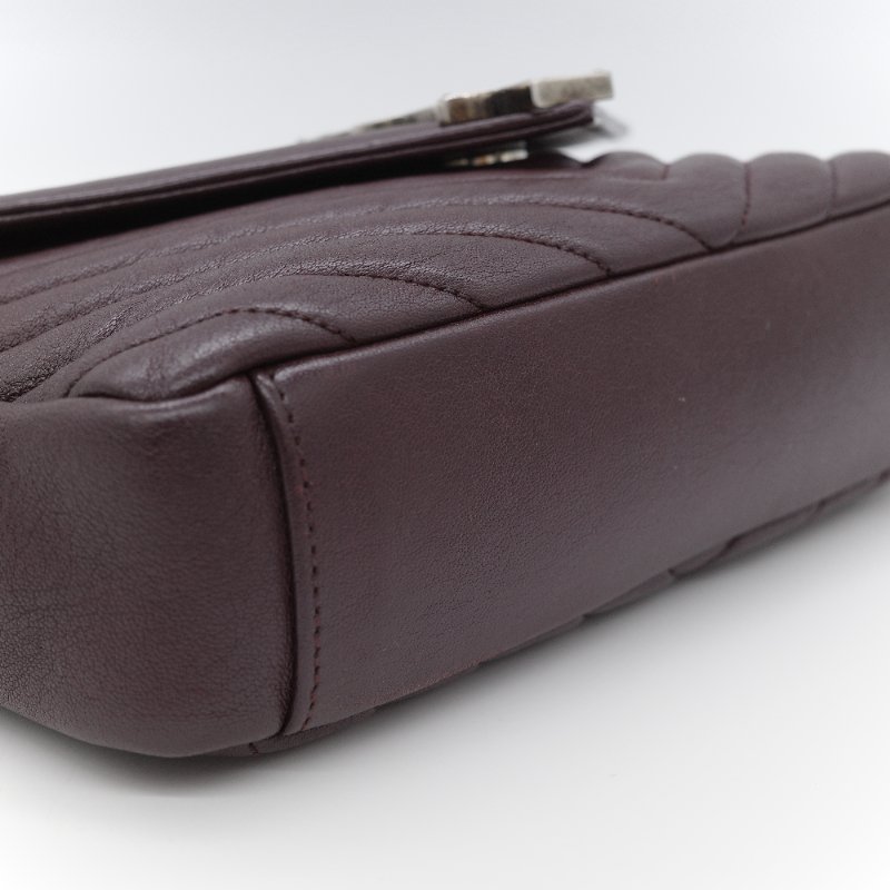 Saint Laurent 聖羅蘭 College學院包 酒紅色山形紋 牛皮 中號翻蓋肩背包-9