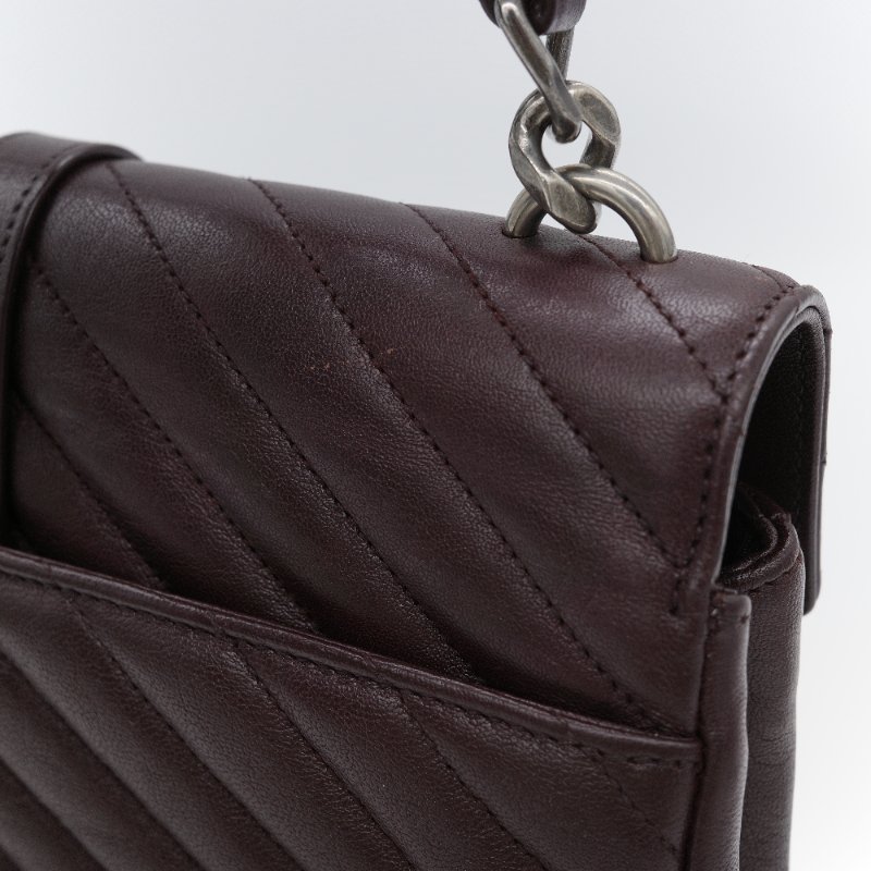 Saint Laurent 聖羅蘭 College學院包 酒紅色山形紋 牛皮 中號翻蓋肩背包-11